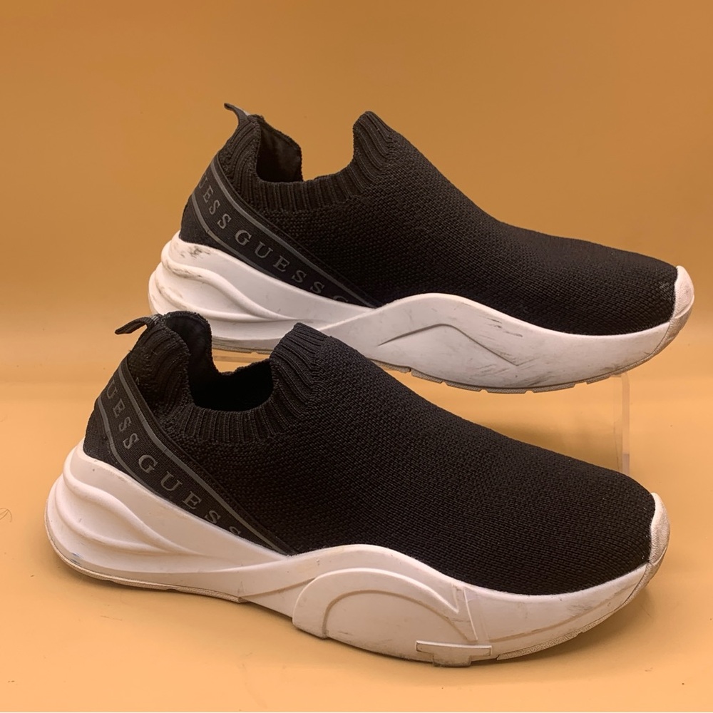 Guess Black Knit Slip-On Sneakers with White Sole - Size 7